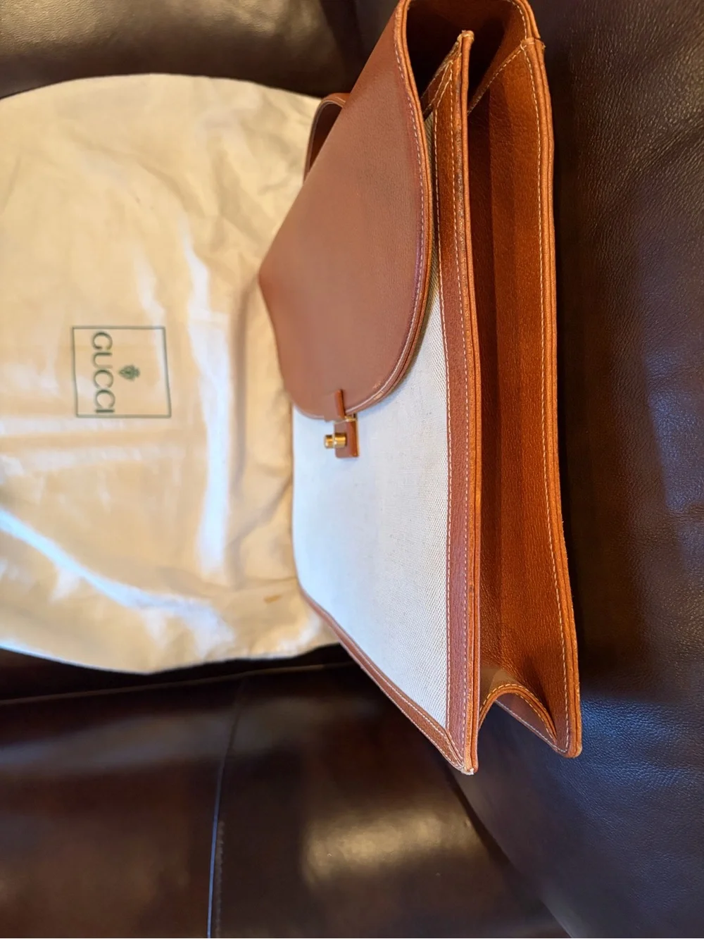 Vintage Gucci Tan and Cream Leather-Trim Briefcase